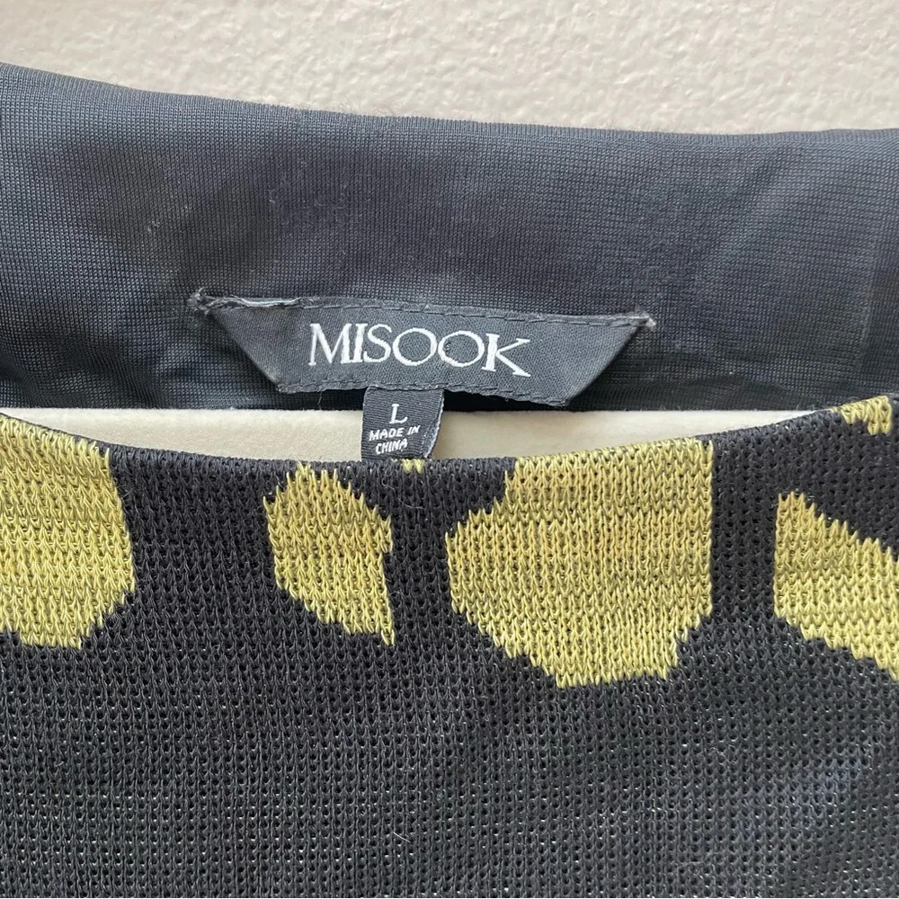 Misook Black Yellow Green Spotted Pattern Toula Cap Sleeve Graphic Dress Size L - Picture 5 of 7